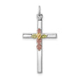 Sterling Silver Cross Pendant with Epoxy Inlay and Tricolor Gold Leaf Design