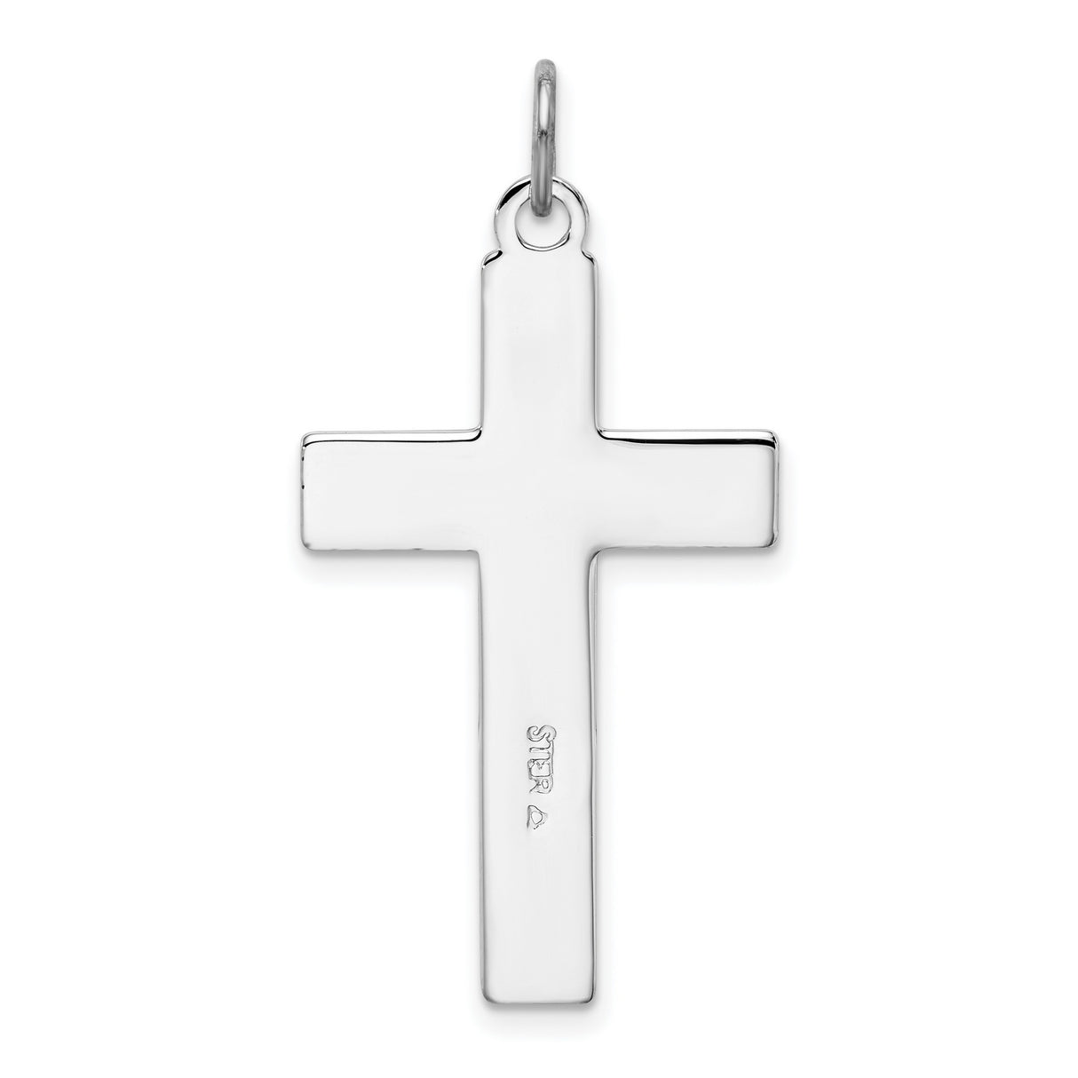 Brshed & Polished Enml Black Cross Charm Pendant in Real 925 Sterling Silver