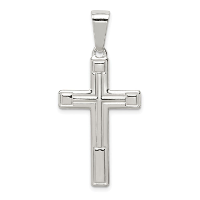 Sterling Silver Cross Pendant with Raised Latin Cross Detail, Modern Christian Design