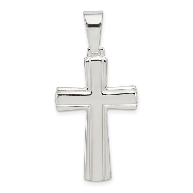 Sterling Silver Cross Pendant with Mirror Finish and Flat Edge Latin Cross Design