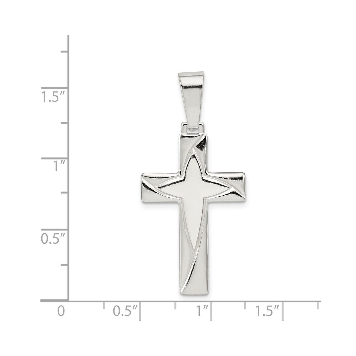 Sterling Silver Cross Pendant with Mirror Finish, Minimalist Abstract Design, Unisex