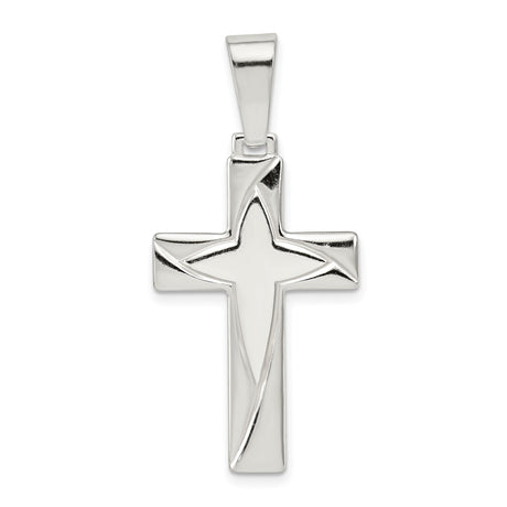 Sterling Silver Cross Pendant with Mirror Finish, Minimalist Abstract Design, Unisex