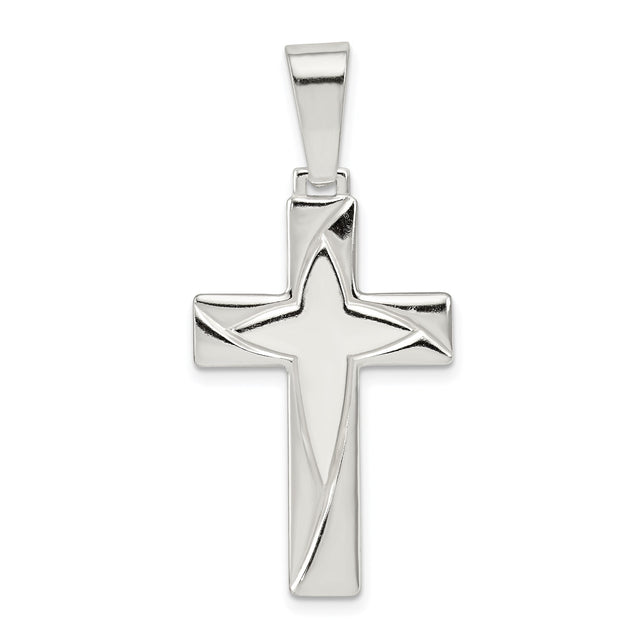 Sterling Silver Cross Pendant with Mirror Finish, Minimalist Abstract Design, Unisex