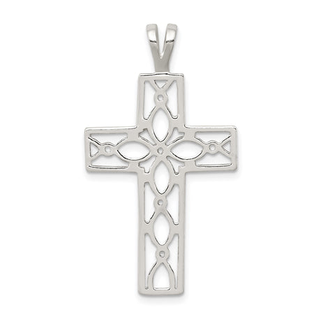Sterling Silver Cross Pendant with Floral and Geometric Design, Unisex Religious Jewelry
