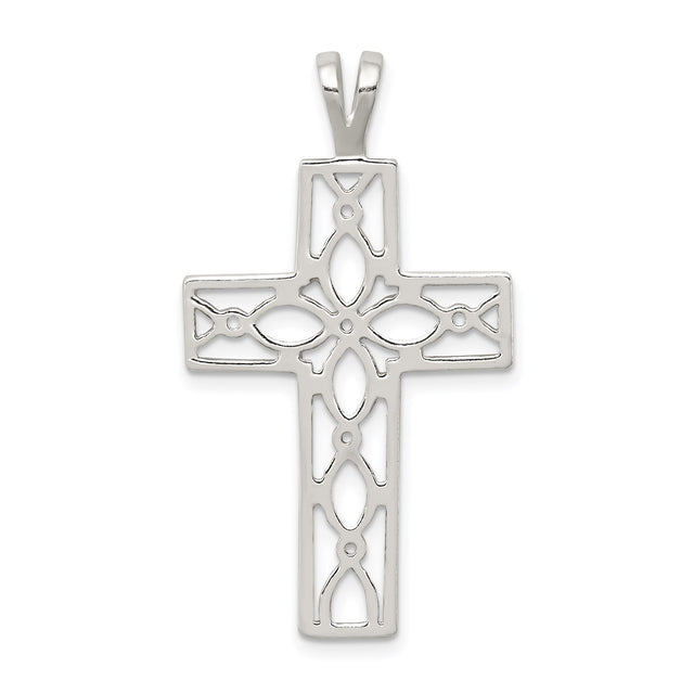 Sterling Silver Cross Pendant with Floral and Geometric Design, Unisex Religious Jewelry
