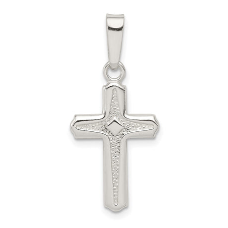 Sterling Silver Cross Pendant with Textured Design and Beveled Edges in Classic Latin Style