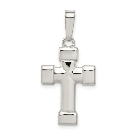 Sterling Silver Cross Pendant with Mirror Finish and Beveled Edges, Minimalist Religious Jewelry