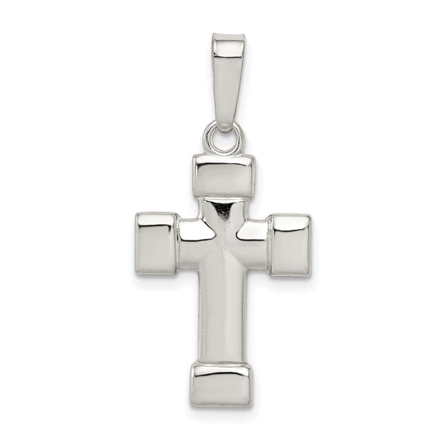 Sterling Silver Cross Pendant with Mirror Finish and Beveled Edges, Minimalist Religious Jewelry
