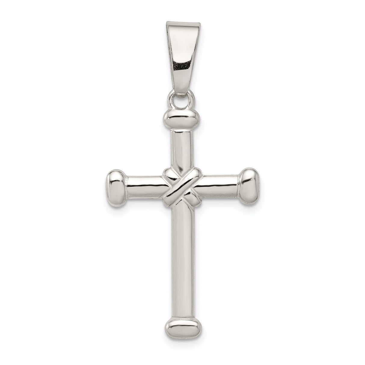Sterling Silver Rope Cross Pendant with Polished Finish, Unisex Religious Jewelry