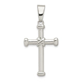 Sterling Silver Rope Cross Pendant with Polished Finish, Unisex Religious Jewelry