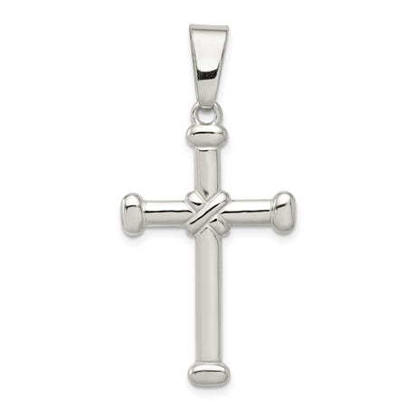 Sterling Silver Rope Cross Pendant with Polished Finish, Unisex Religious Jewelry