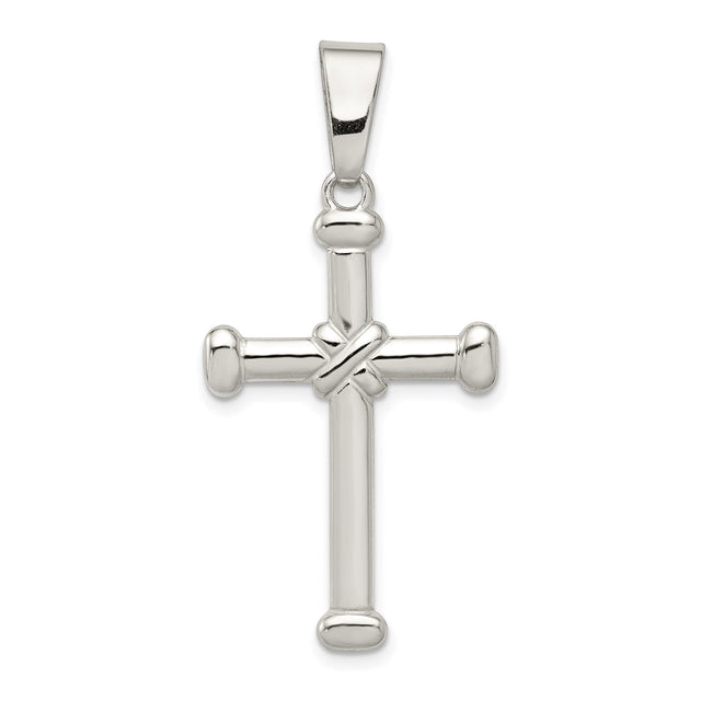 Sterling Silver Rope Cross Pendant with Polished Finish, Unisex Religious Jewelry