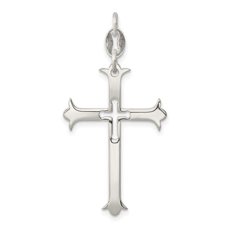 Sterling Silver Cross Pendant with Flared Fleur and Gothic Design for Men and Women