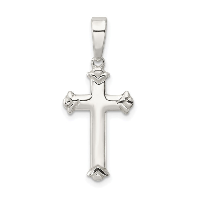 Sterling Silver Cross Pendant with Fleur-De-Lis Detail, Unisex Gothic Religious Jewelry