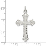 Sterling Silver Cross Pendant with Vintage Textured Scroll Design, Unisex Religious Jewelry