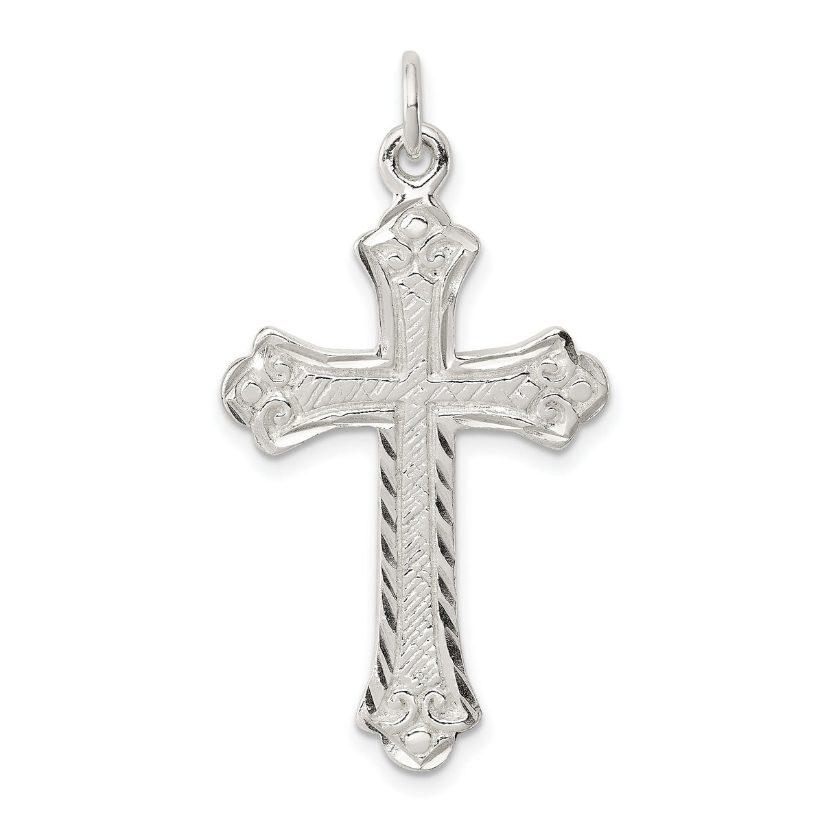 Sterling Silver Cross Pendant with Vintage Textured Scroll Design, Unisex Religious Jewelry