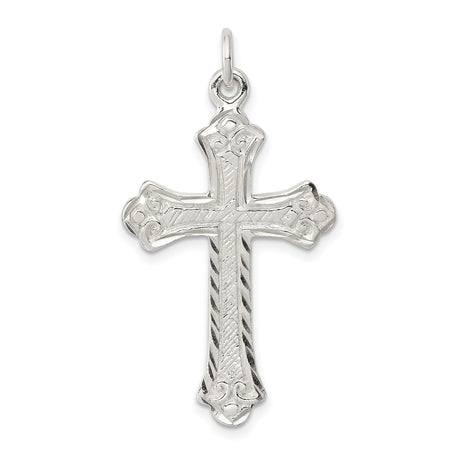 Sterling Silver Cross Pendant with Vintage Textured Scroll Design, Unisex Religious Jewelry