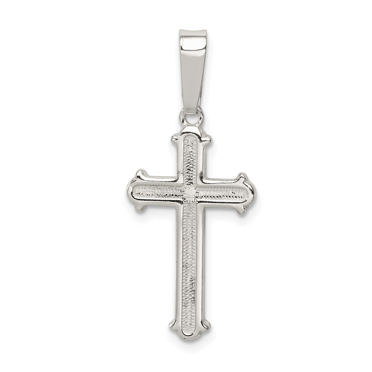 Sterling Silver Cross Pendant with Smooth High-Polish Finish and Textured Symmetrical Design