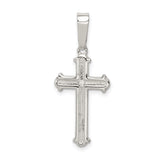 Sterling Silver Cross Pendant with Smooth High-Polish Finish and Textured Symmetrical Design
