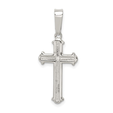 Sterling Silver Cross Pendant with Smooth High-Polish Finish and Textured Symmetrical Design