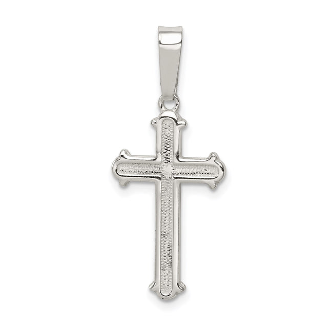 Sterling Silver Cross Pendant with Smooth High-Polish Finish and Textured Symmetrical Design