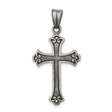 Sterling Silver Cross Pendant with Fleur Detailing and Oxidized Vintage Finish