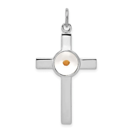 Sterling Silver Cross Pendant with Epoxy Mustard Seed, Minimalist Faith Jewelry for Men and Women
