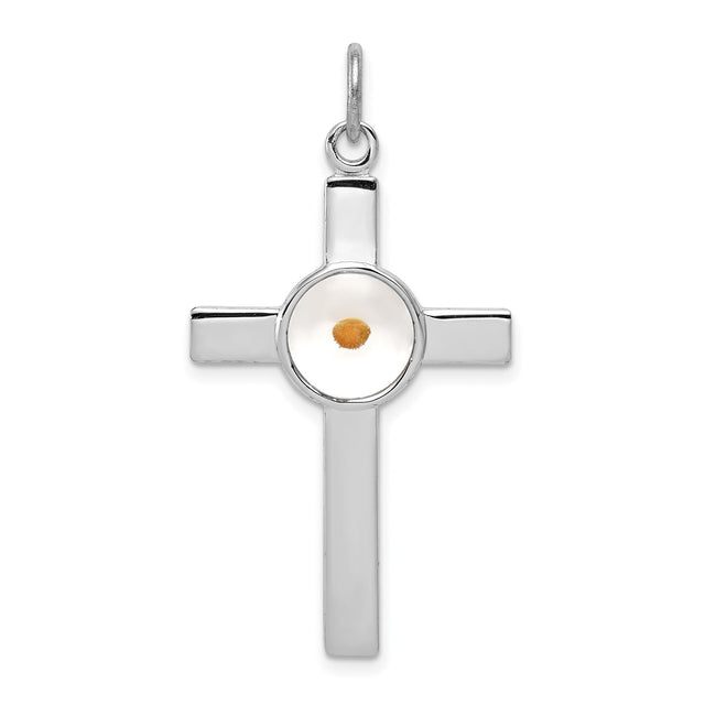 Sterling Silver Cross Pendant with Epoxy Mustard Seed, Minimalist Faith Jewelry for Men and Women