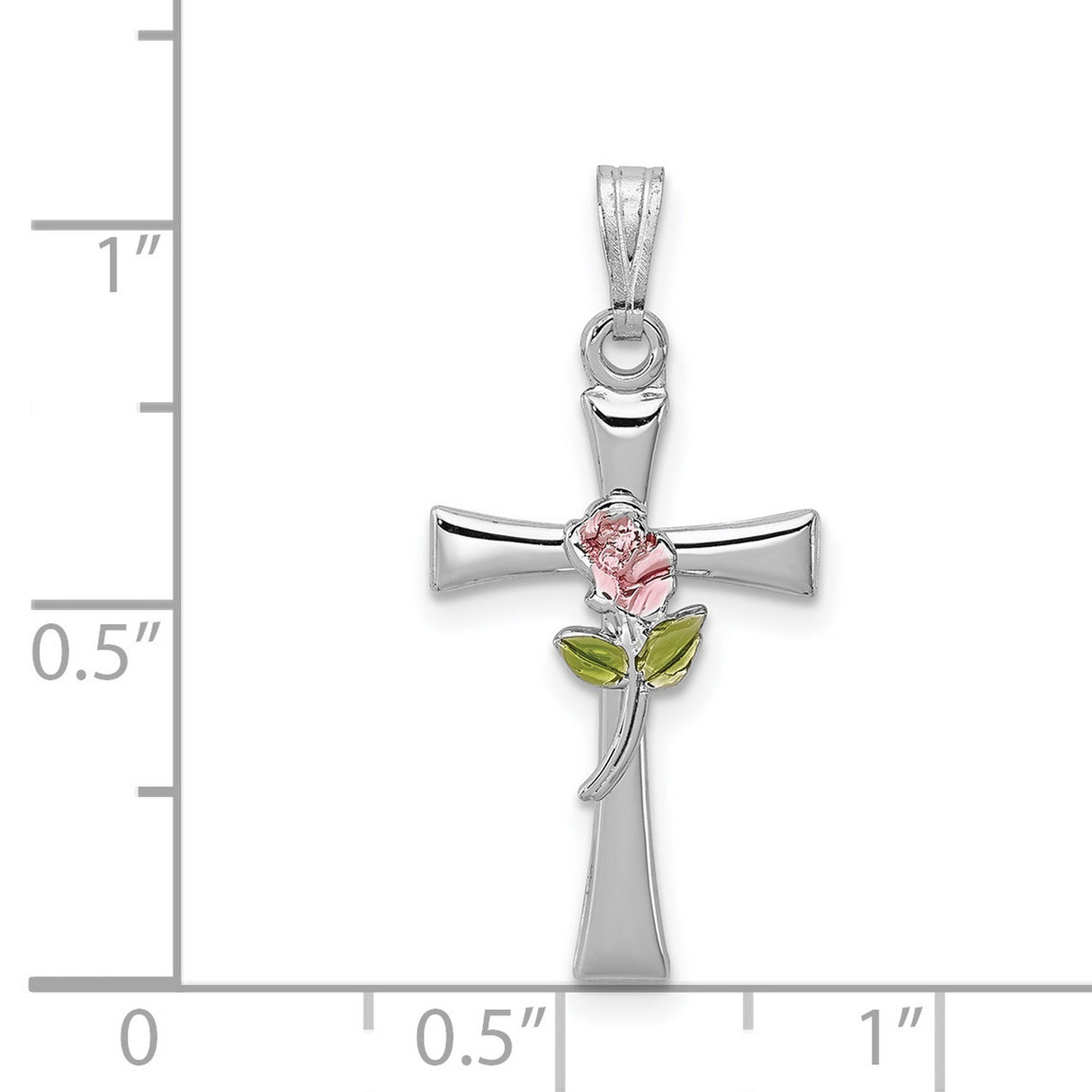 Cross Epoxy Rose Center Charm Pendant in Real 925 Sterling Silver