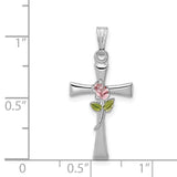 Cross Epoxy Rose Center Charm Pendant in Real 925 Sterling Silver