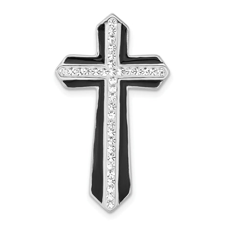 Sterling Silver Cross Pendant with Black Enamel Inlay and Crystal Accents for Men and Women