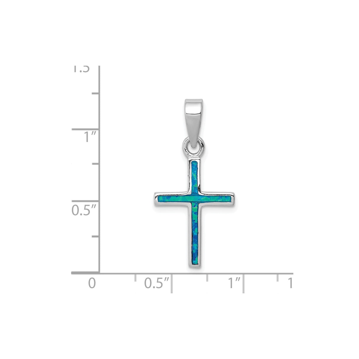 Sterling Silver Cross Pendant with Blue Green Lab Created Opal Inlay, Sleek Spiritual Design