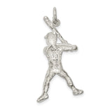 Sterling Silver Baseball Player Pendant with Batter in Motion, Athletic Sports Charm for Men or Boys