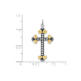 Sterling Silver Cross Pendant with Vermeil Gold, Fleur de Lis, and Baroque Vintage Style