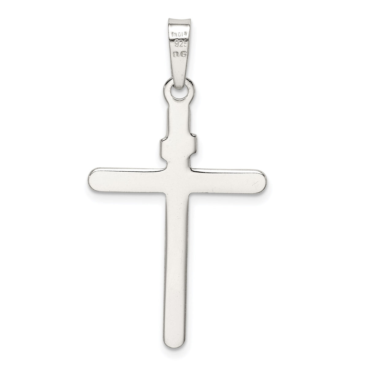 Sterling Silver Cross Pendant with INRI Inscription, Polished Religious Design