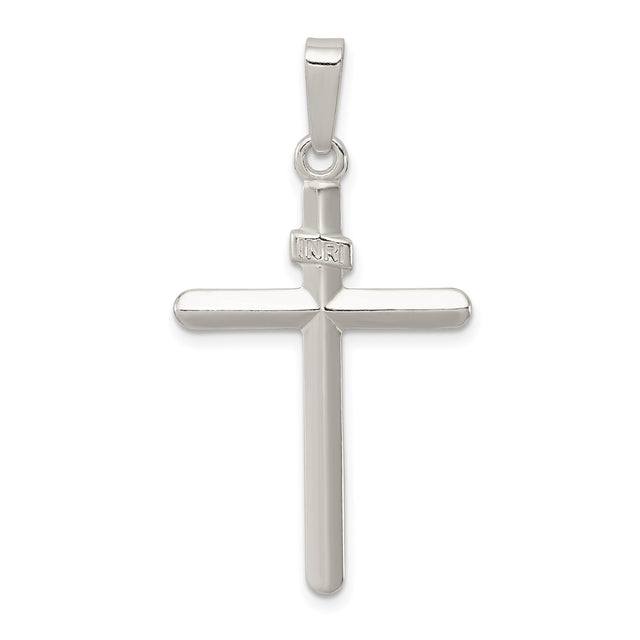 Sterling Silver Cross Pendant with INRI Inscription, Polished Religious Design