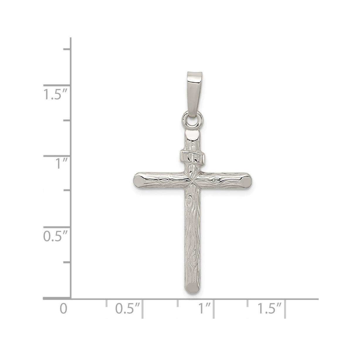 Sterling Silver Textured Woodgrain Cross Pendant with INRI Detail, Religious Charm for Men and Women