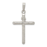 Sterling Silver Textured Woodgrain Cross Pendant with INRI Detail, Religious Charm for Men and Women