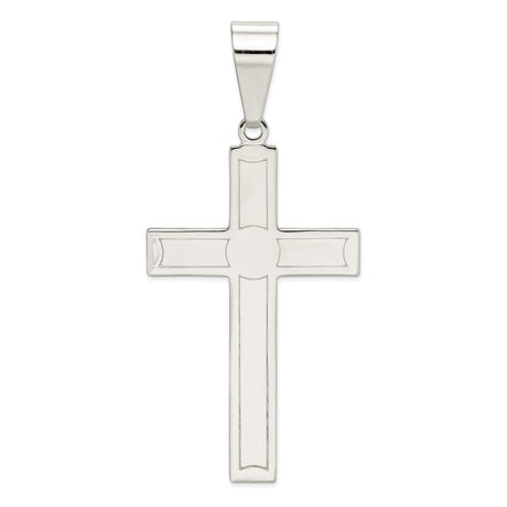 Sterling Silver Cross Pendant with Polished Bevels, Modern Spiritual Design for Adults
