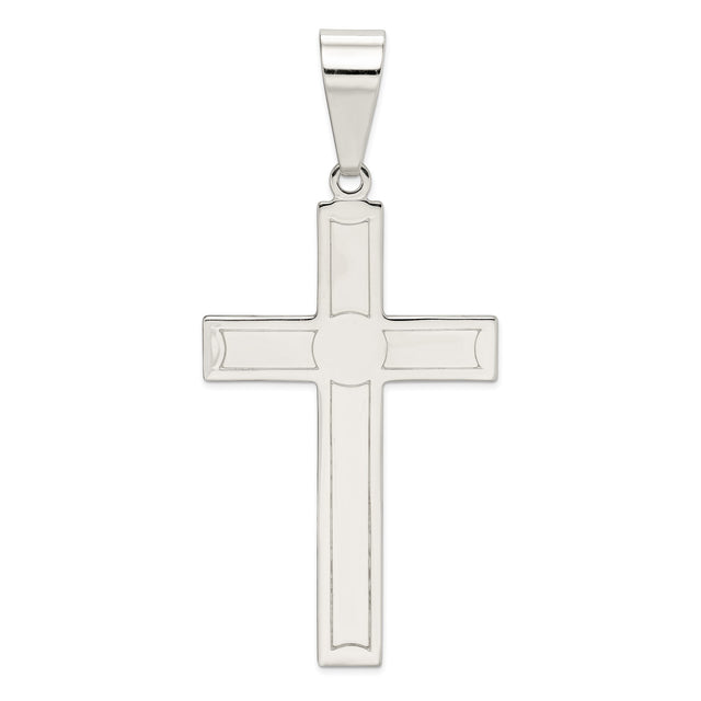 Sterling Silver Cross Pendant with Polished Bevels, Modern Spiritual Design for Adults