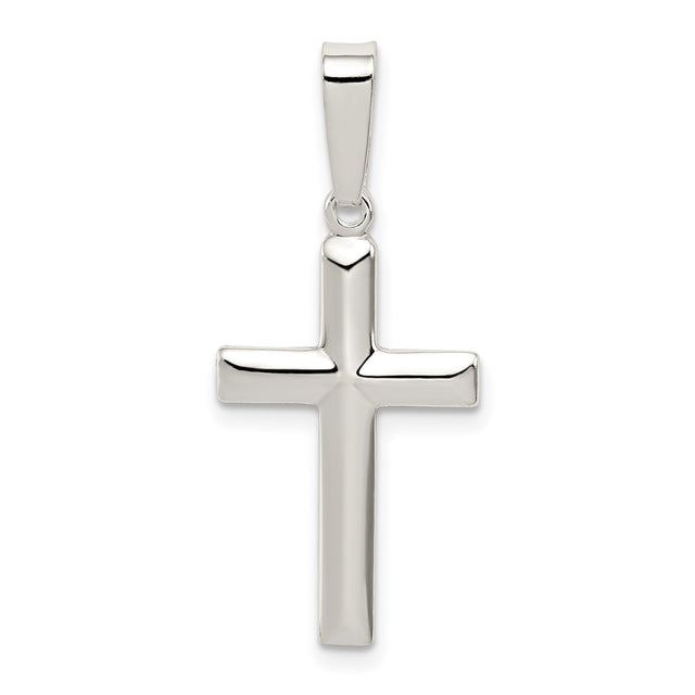 Sterling Silver Cross Pendant with Mirror Finish, Unisex Minimalist Spiritual Design