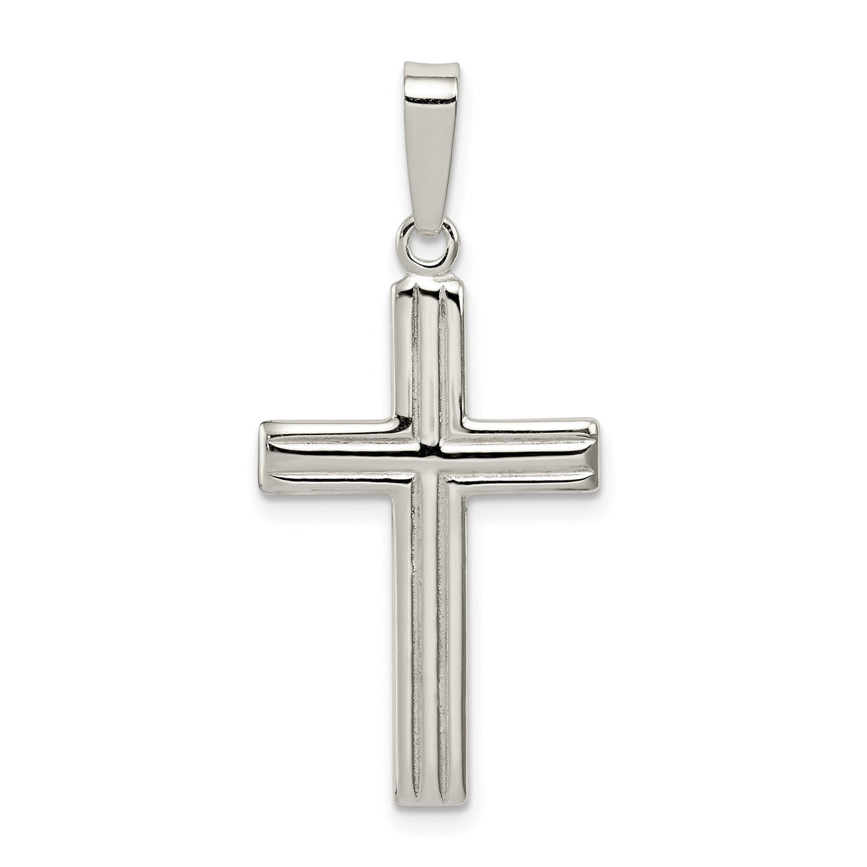 Sterling Silver Cross Pendant with Mirror Finish, Sleek Minimalist Religious Design for Men and Women