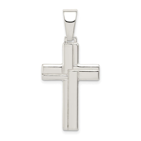 Sterling Silver Cross Pendant, Sleek Geometric Design, Modern Spiritual Jewelry for Men and Women