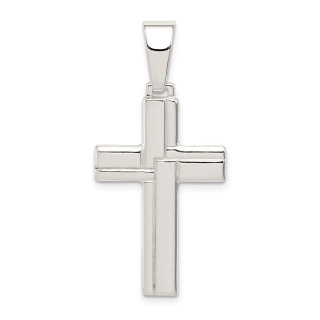 Sterling Silver Cross Pendant, Sleek Geometric Design, Modern Spiritual Jewelry for Men and Women