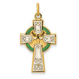 Sterling Silver Celtic Cross Pendant with Green Enamel Inlay and Halo Accents