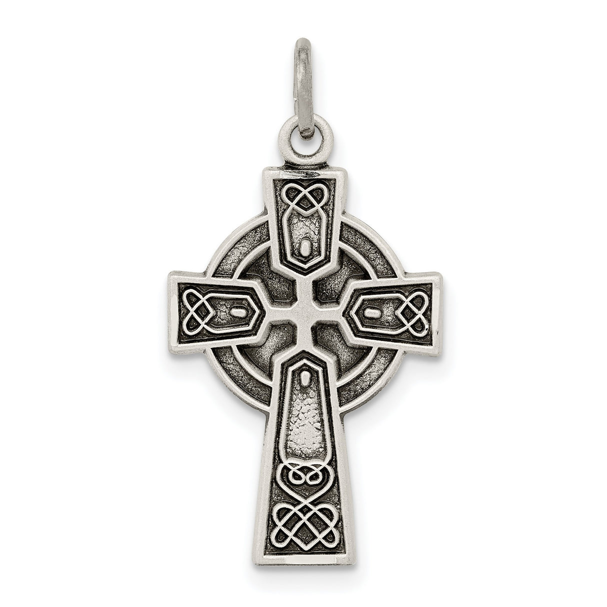 Antiqued Satin Celtic Cross Knot Charm Pendant in Real 925 Sterling Silver