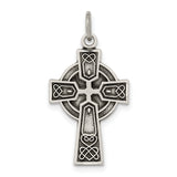 Antiqued Satin Celtic Cross Knot Charm Pendant in Real 925 Sterling Silver