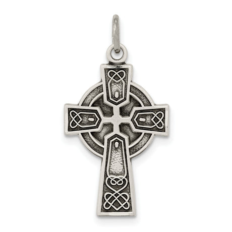 Sterling Silver Celtic Cross Pendant with Antique Finish, Knotwork Halo Design, Christian Jewelry