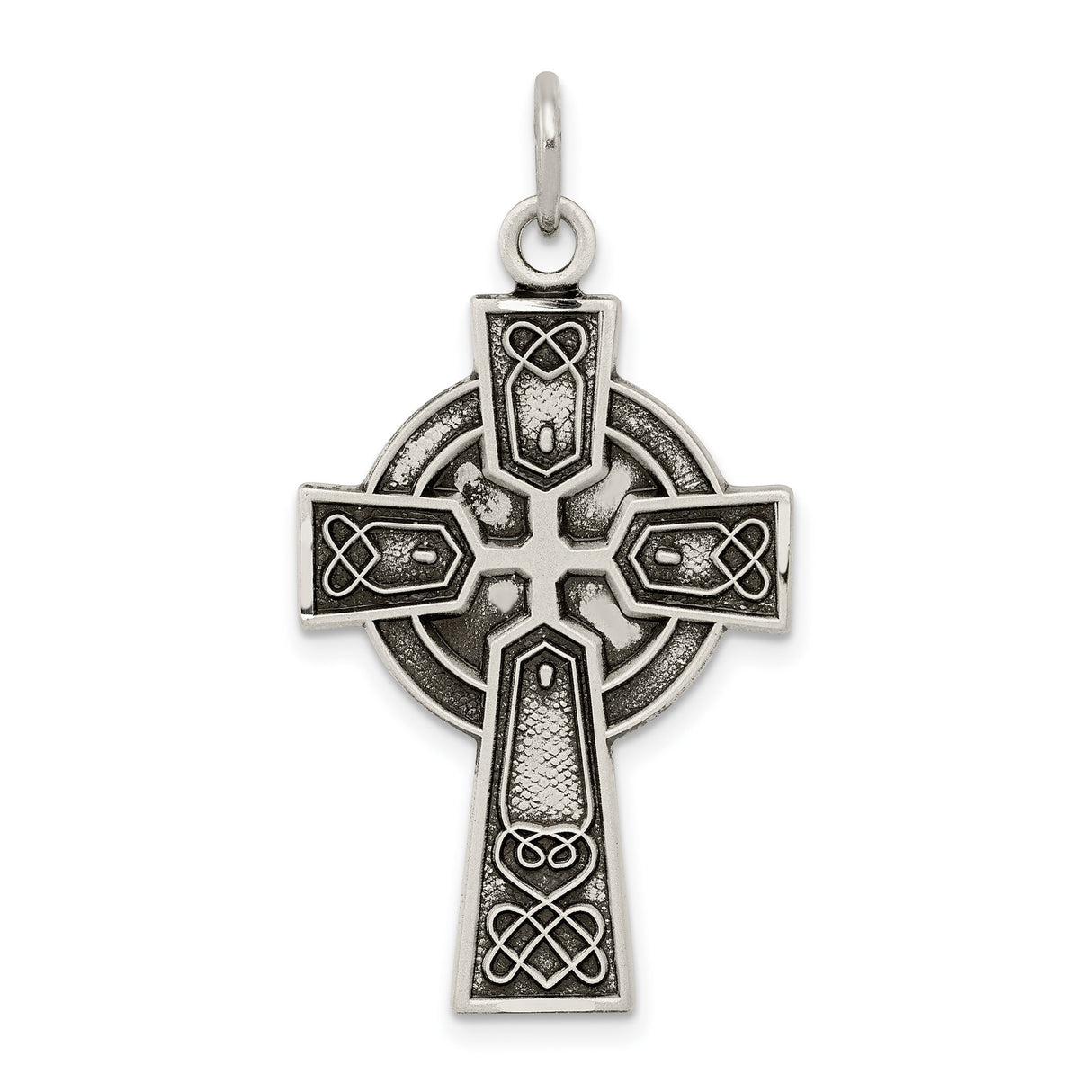 Sterling Silver Celtic Cross Pendant with Interwoven Knotwork and Antique Finish for Men and Women