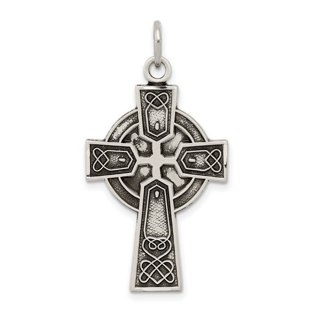 Sterling Silver Celtic Cross Pendant with Interwoven Knotwork and Antique Finish for Men and Women